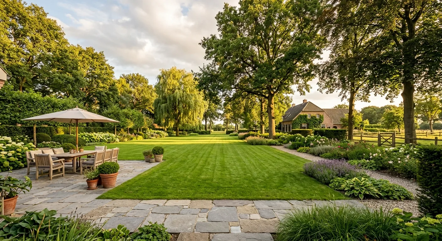 Ruime tuin met gazon en terras